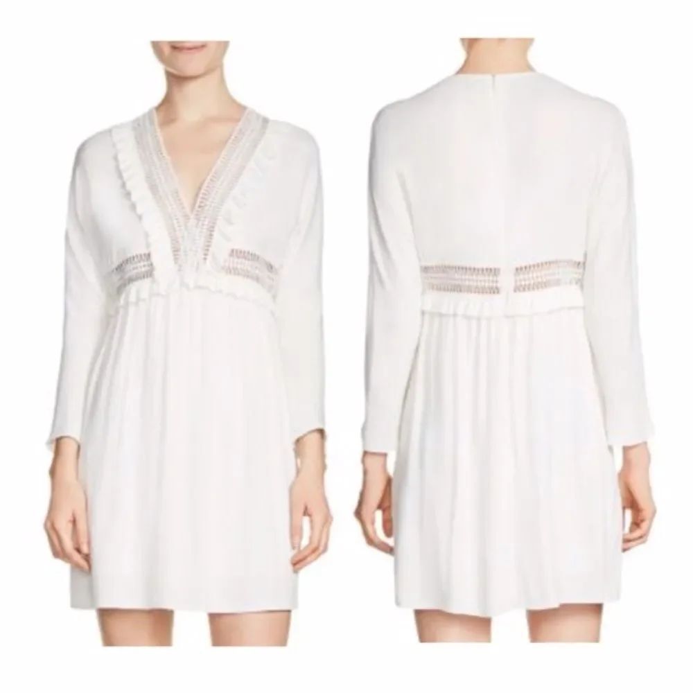 Maje Ecru Riam White Crochet Detail Back Zip Fit & Flare Mini Dress Size L
